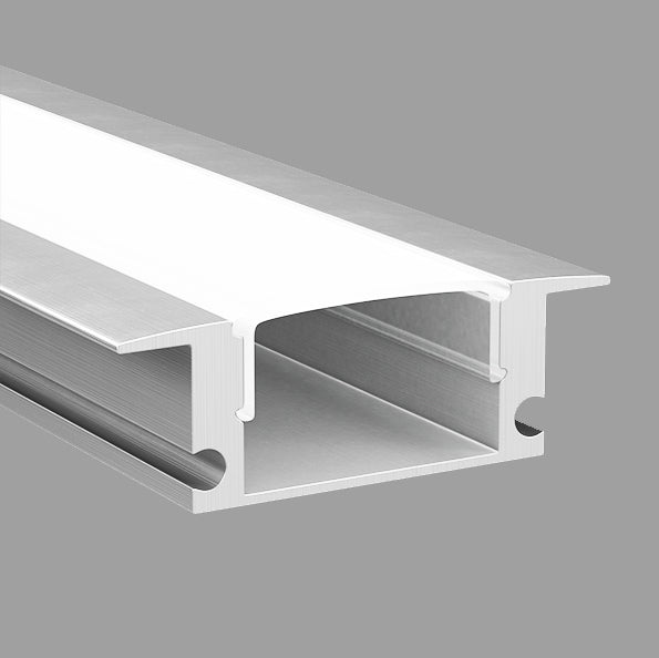 Aluminium profile 3m, recessed, 24.7mmx7mm, silver, with matte glass cover and end caps