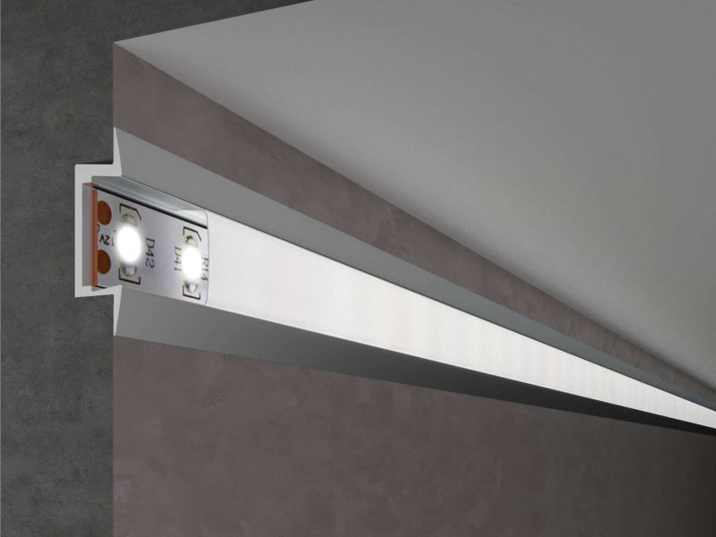 Aluminium profile 3m, recessed, 24.7mmx7mm, silver, with matte glass cover and end caps