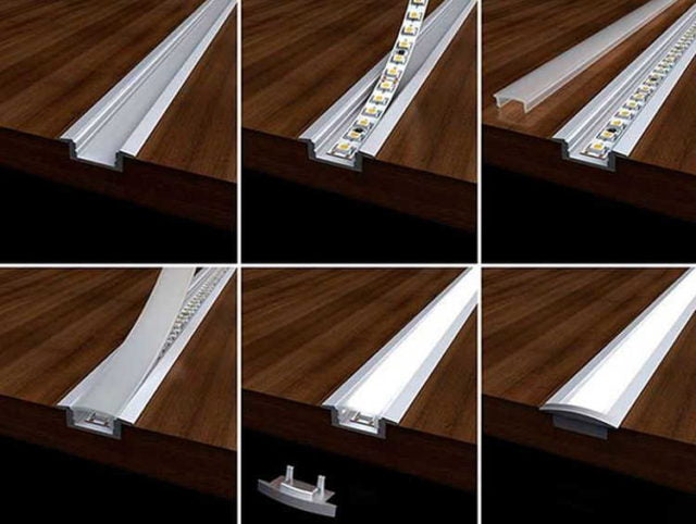 Aluminium profile 3m, recessed, 24.7mmx7mm, silver, with matte glass cover and end caps