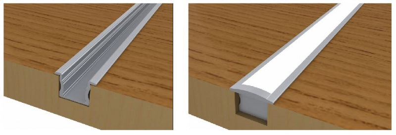 Aluminium profile 3m, recessed, 24mmx14.2mm, silver, with cover and end caps