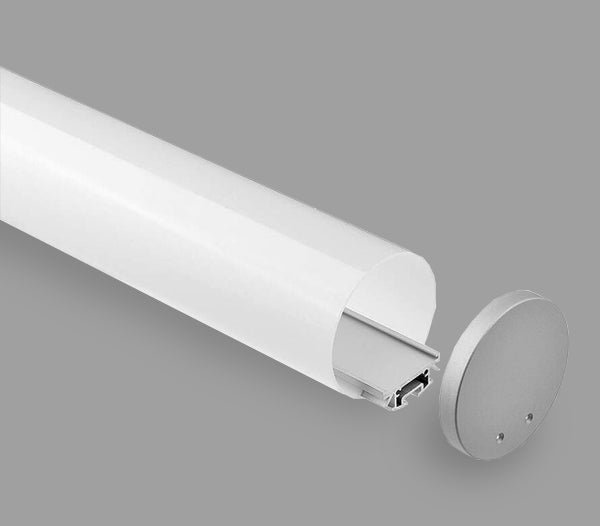 Aluminium profile 3m, pendant, Ø60x30mm, silver, with cover and end caps