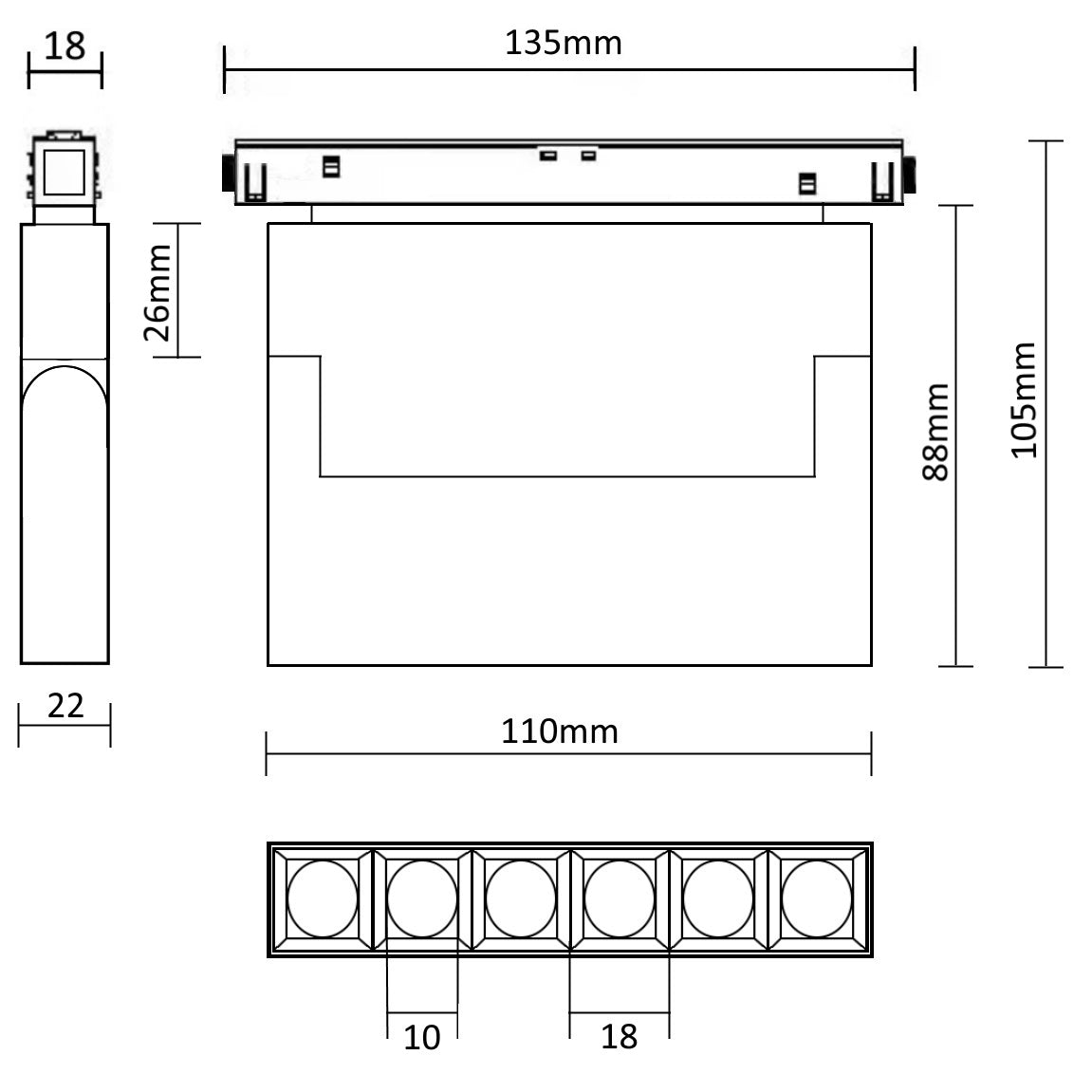 MAGNET LED track light NAGANO FLEX 6W, 4000K, 110x105x22mm, white