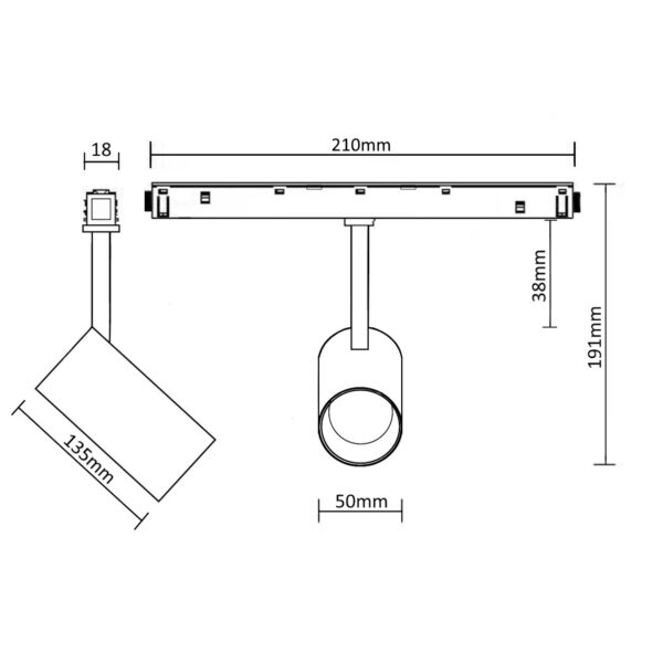 MAGNET LED track light YOKOHAMA 12W, 4000K, DALI DIM, Ø50x191mm, black
