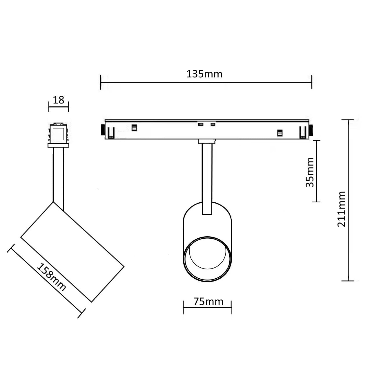 MAGNET LED track light YOKOHAMA 20W, 3000K, Ø75x211mm, black