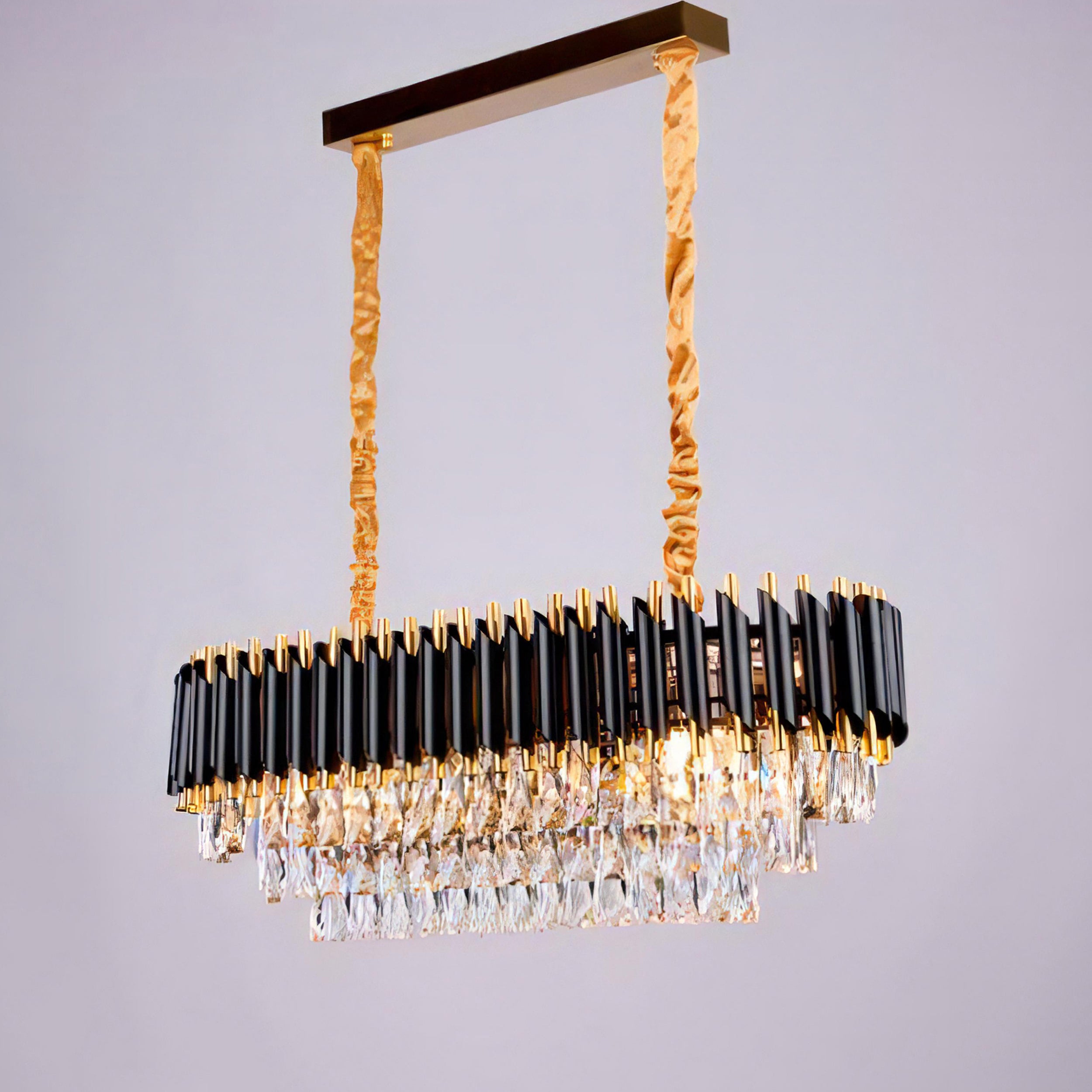 India chandelier, 12 bulbs, black x gold