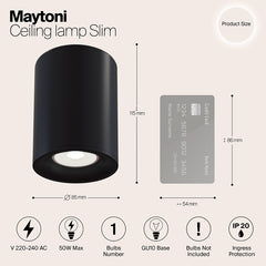 Surface light SLIM cylinder MR16, Ø85x115mm, black