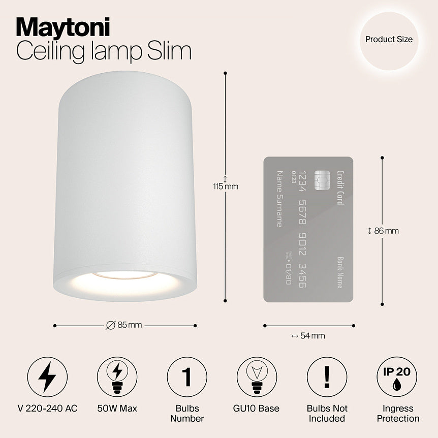 Surface light SLIM cylinder MR16, Ø85x115mm, white