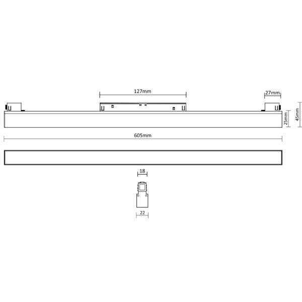 MAGNET LED track light linear FLOOD “I” 24W, 2700K, 605x45x22mm, black