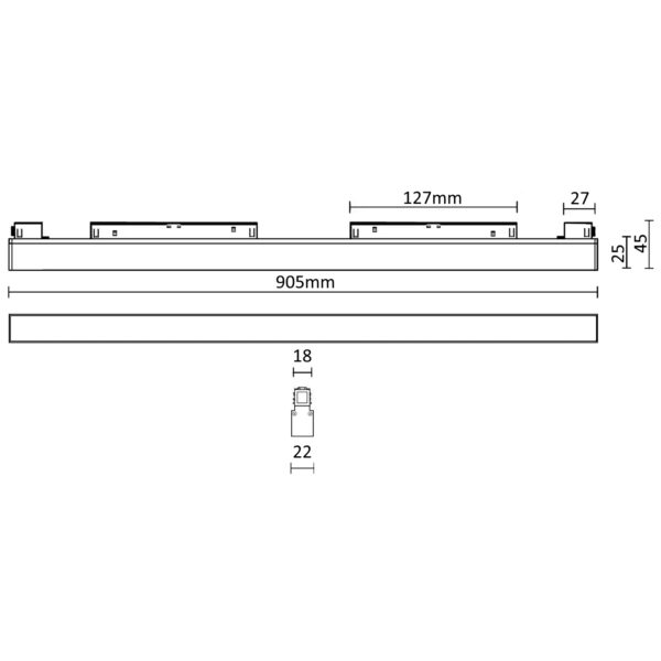 MAGNET LED track light linear FLOOD “I” 36W, 3000K, 905x45x22mm, black