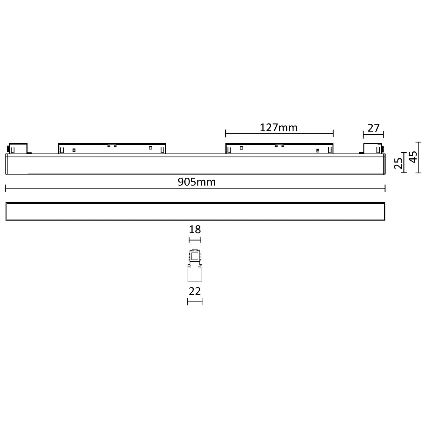 MAGNET LED track light linear FLOOD “I” 36W, 4000K, 905x45x22mm, black