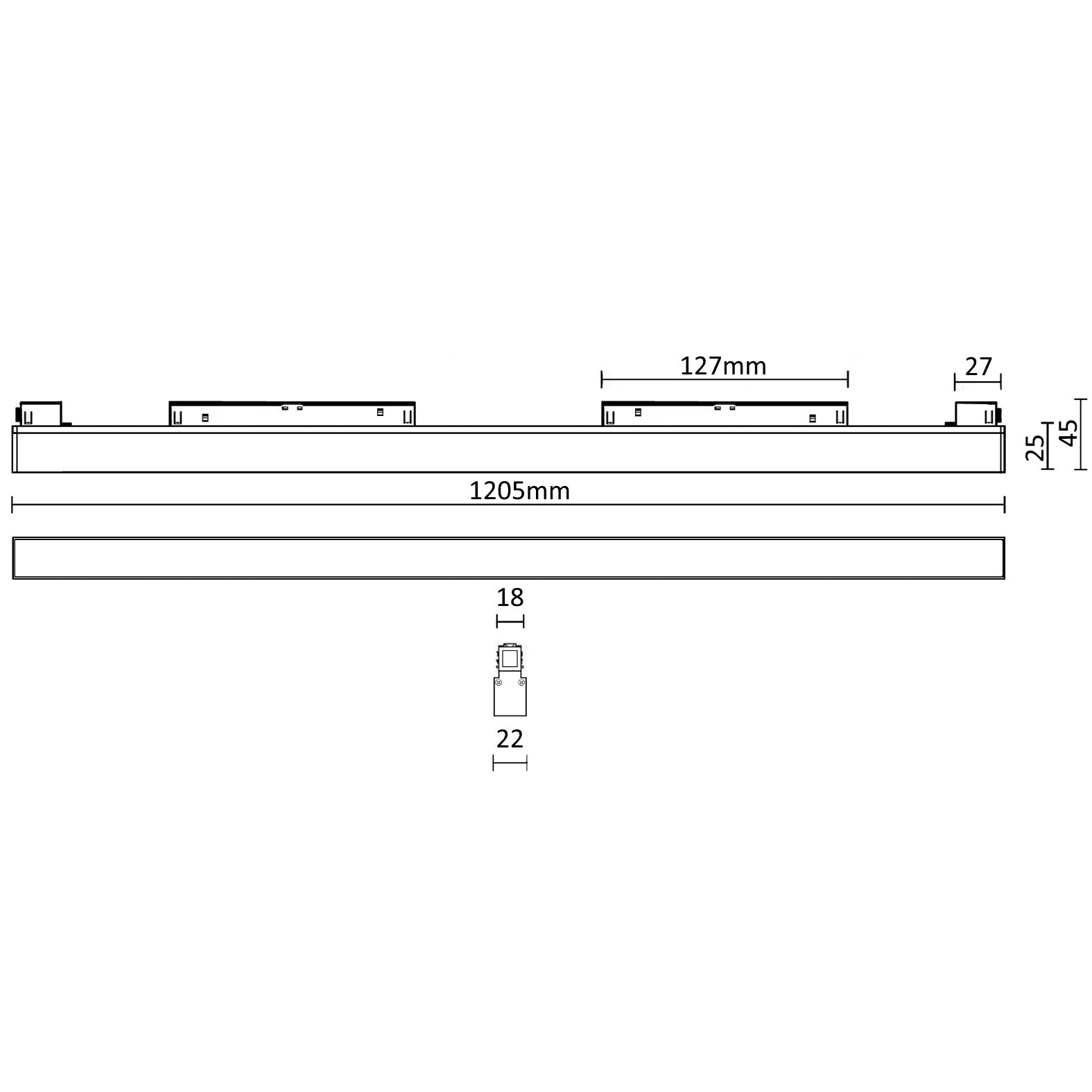 MAGNET LED track light linear FLOOD“I” 48W, 3000K, 1205x45x22mm, black