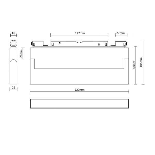 MAGNET LED track light linear FLOOD“I” FLEX 12W, 4000K, 220x105x22mm, white