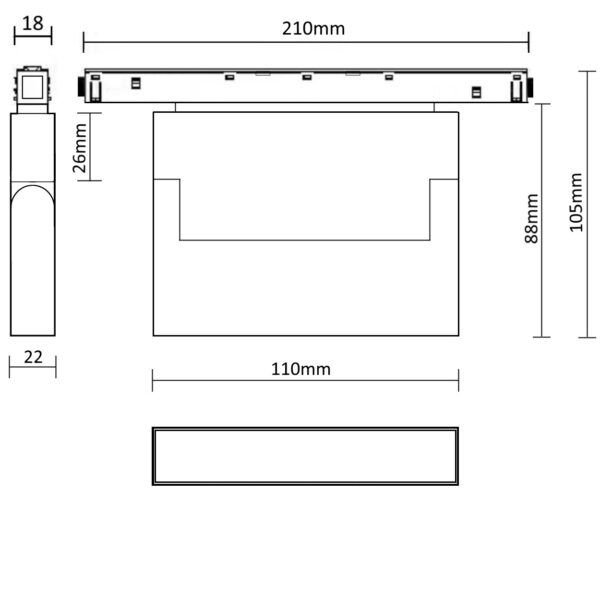 MAGNET LED track light linear TOKYO “I” FLEX 6W, 3000K, DALI DIM, 110x105x22mm, black