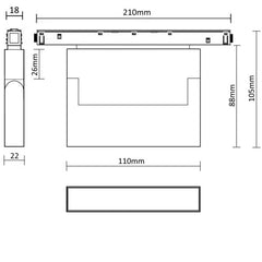 MAGNET LED track light linear TOKYO “I” FLEX 6W, 3000K, DALI DIM, 110x105x22mm, black