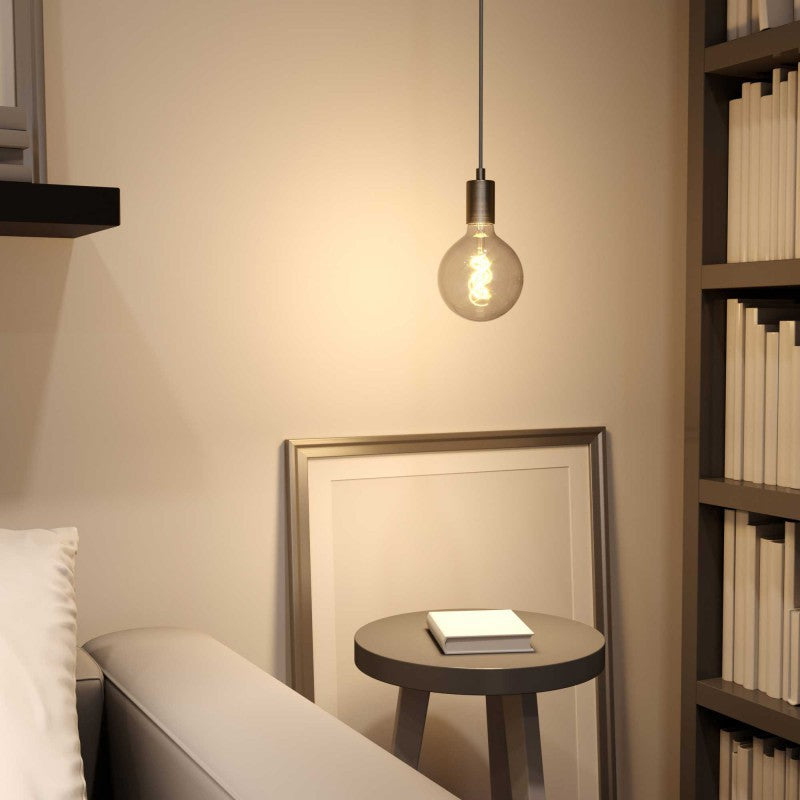 Pendant light ULT E27, with textile cable, brushed titanium