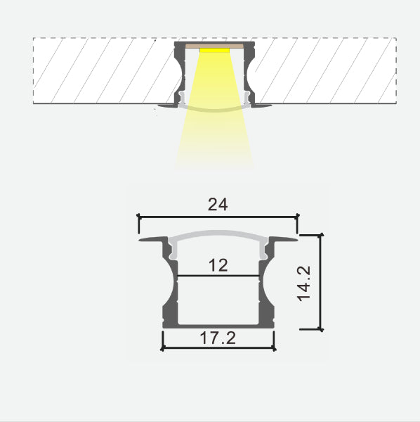 Aluminium profile ULT 3m, recessed, 24mmx14.2mm, black, with black cover and end caps