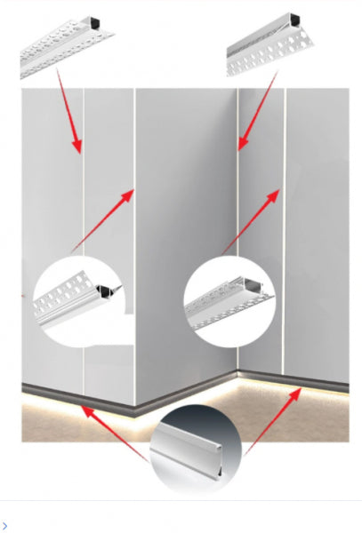 Aluminium profile ULT 3m, recessed, 15x15x56mm, silver, with cover and end caps