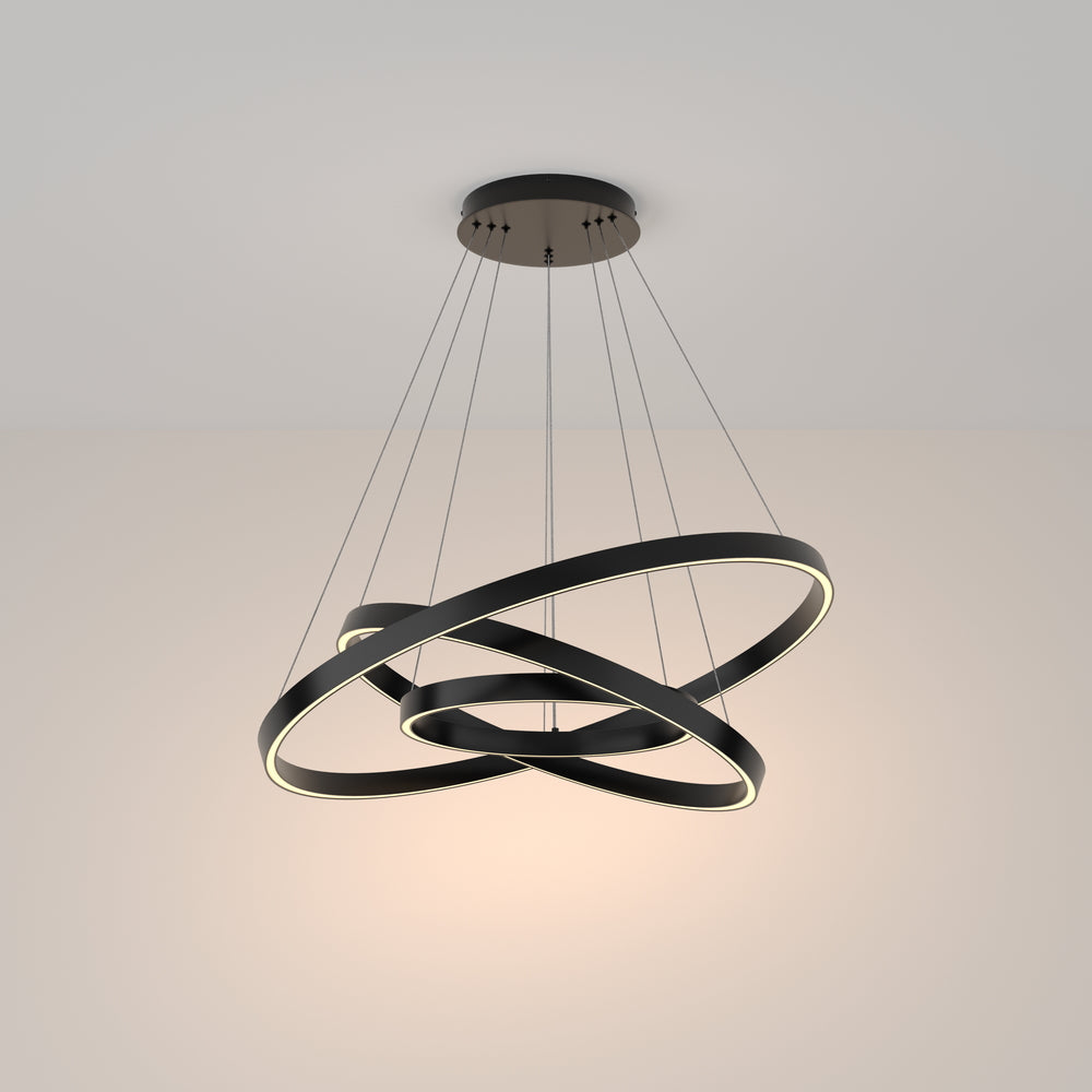 LED pendant light ULT 115W with three rings, Ø800mm, 3000K, 120°, black