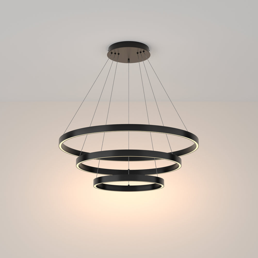 LED pendant light ULT 115W with three rings, Ø800mm, 3000K, 120°, black