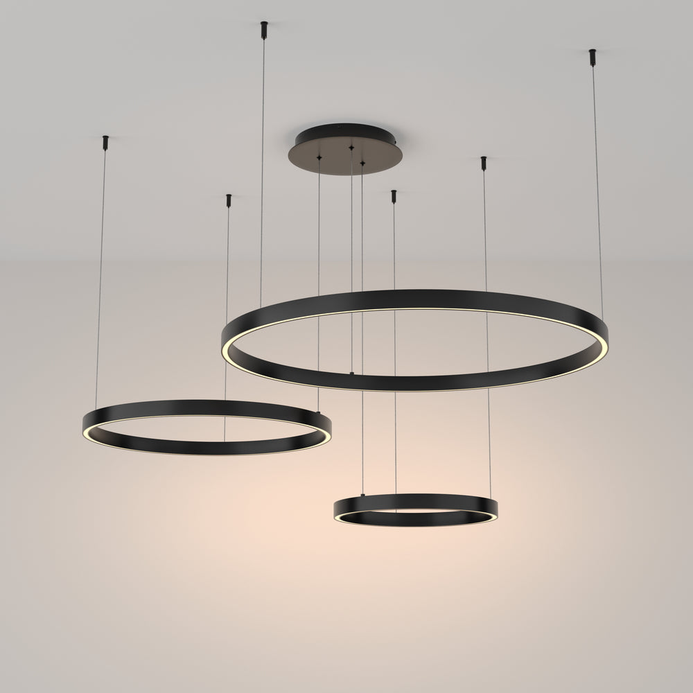 LED pendant light ULT 115W with three rings, Ø800mm, 3000K, 120°, black