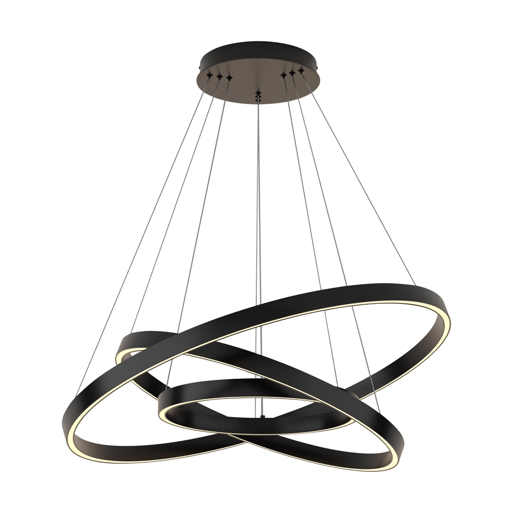 LED pendant light ULT 115W with three rings, Ø800mm, 3000K, 120°, black