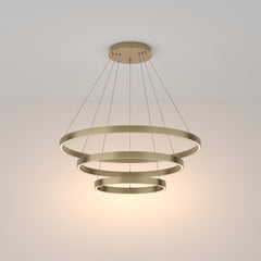 LED pendant light ULT 115W with three rings, Ø800mm, 3000K, 120°, brass