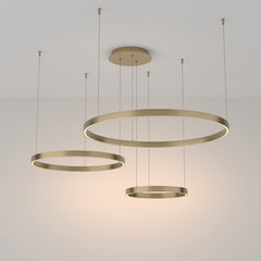 LED pendant light ULT 115W with three rings, Ø800mm, 3000K, 120°, brass