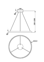 LED pendant light ULT 51W, Ø800mm, 3000K, 120°, brass