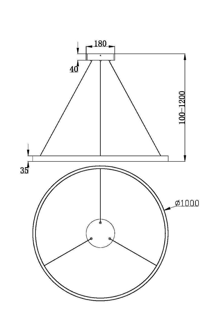 LED pendant light ULT 61W, Ø1000mm, 3000K, 120°, brass