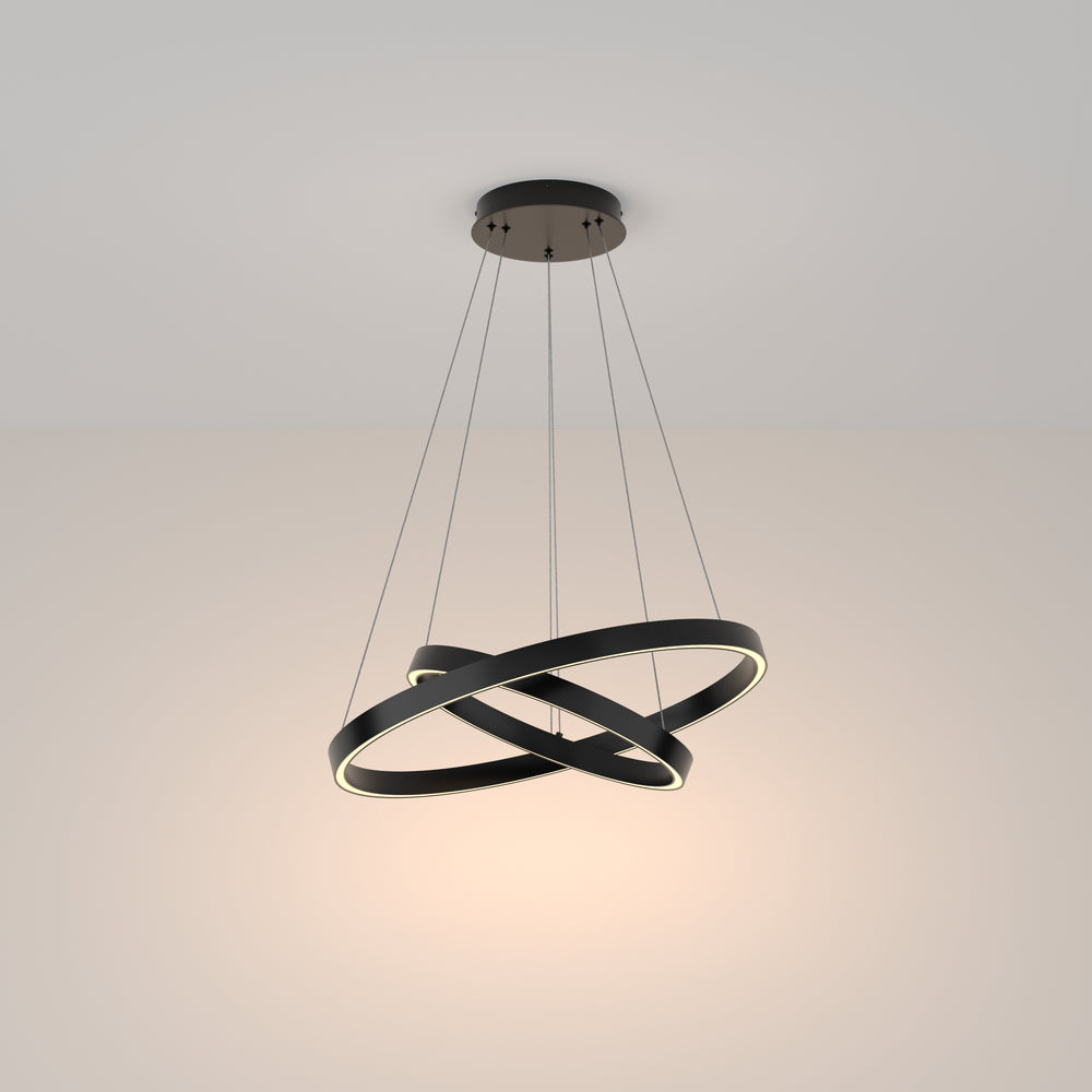 LED pendant light ULT 61W with two rings, Ø600mm, 3000K, 120°, black