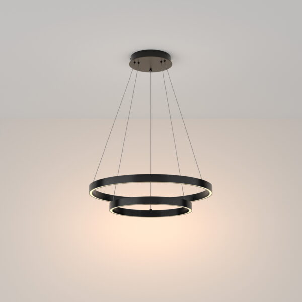 LED pendant light ULT 61W with two rings, Ø600mm, 3000K, 120°, black