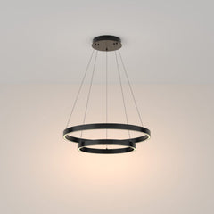 LED pendant light ULT 61W with two rings, Ø600mm, 3000K, 120°, black