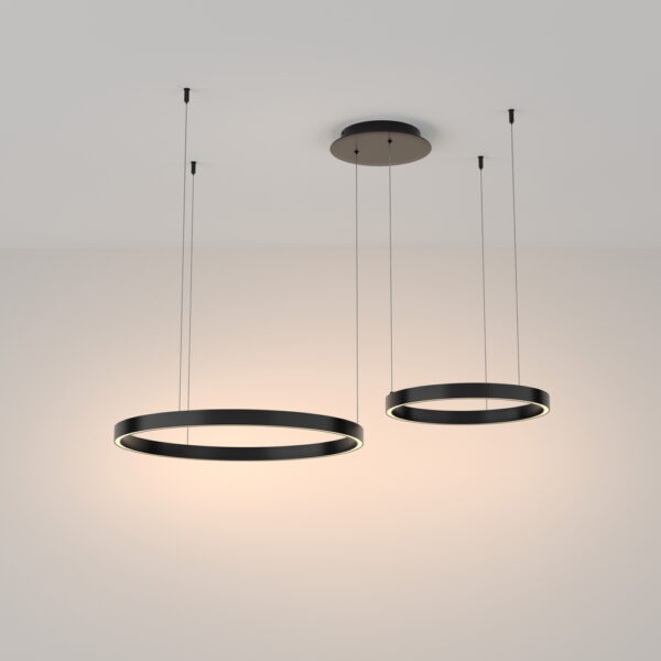 LED pendant light ULT 61W with two rings, Ø600mm, 3000K, 120°, black