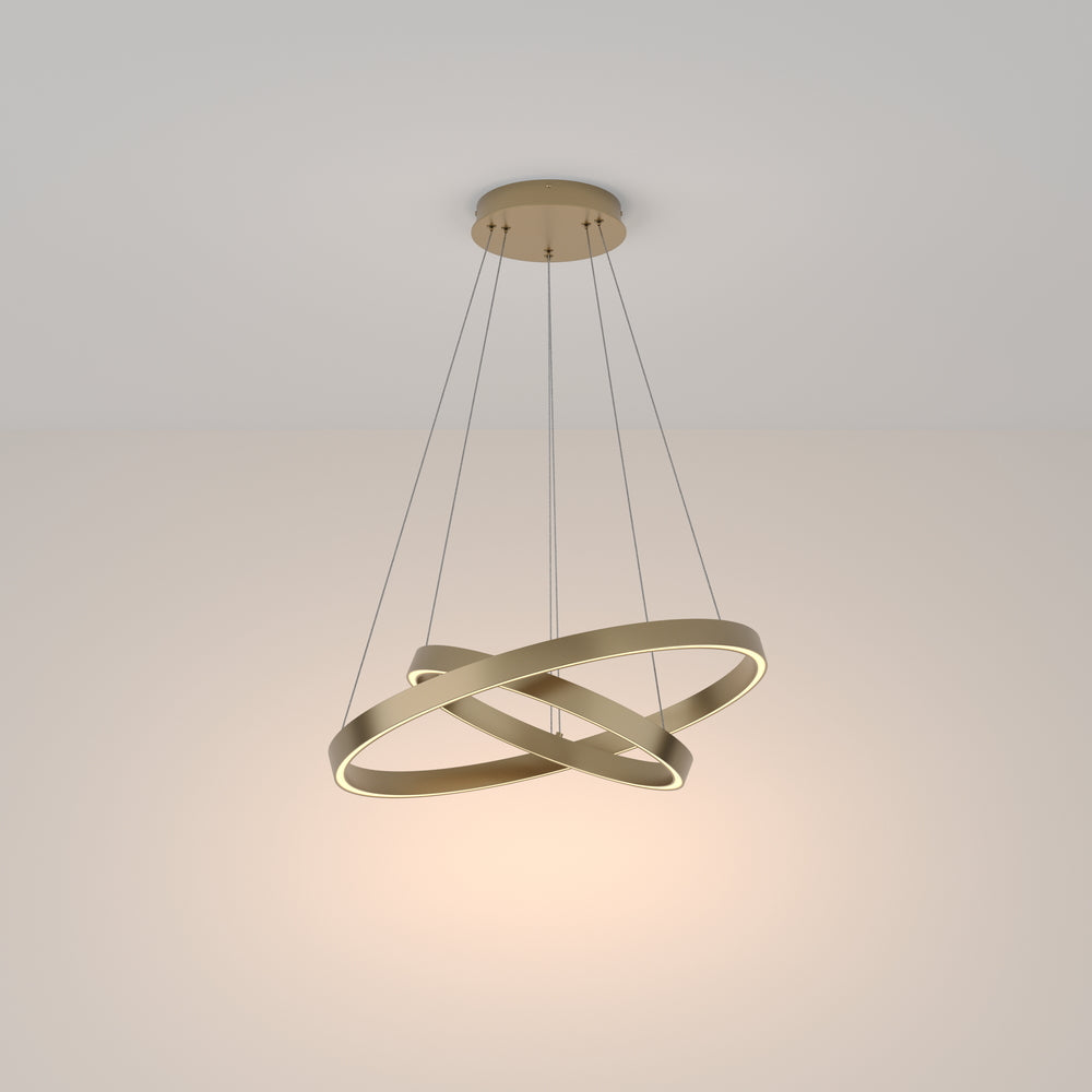 LED pendant light ULT 61W with two rings, Ø600mm, 3000K, 120°, brass