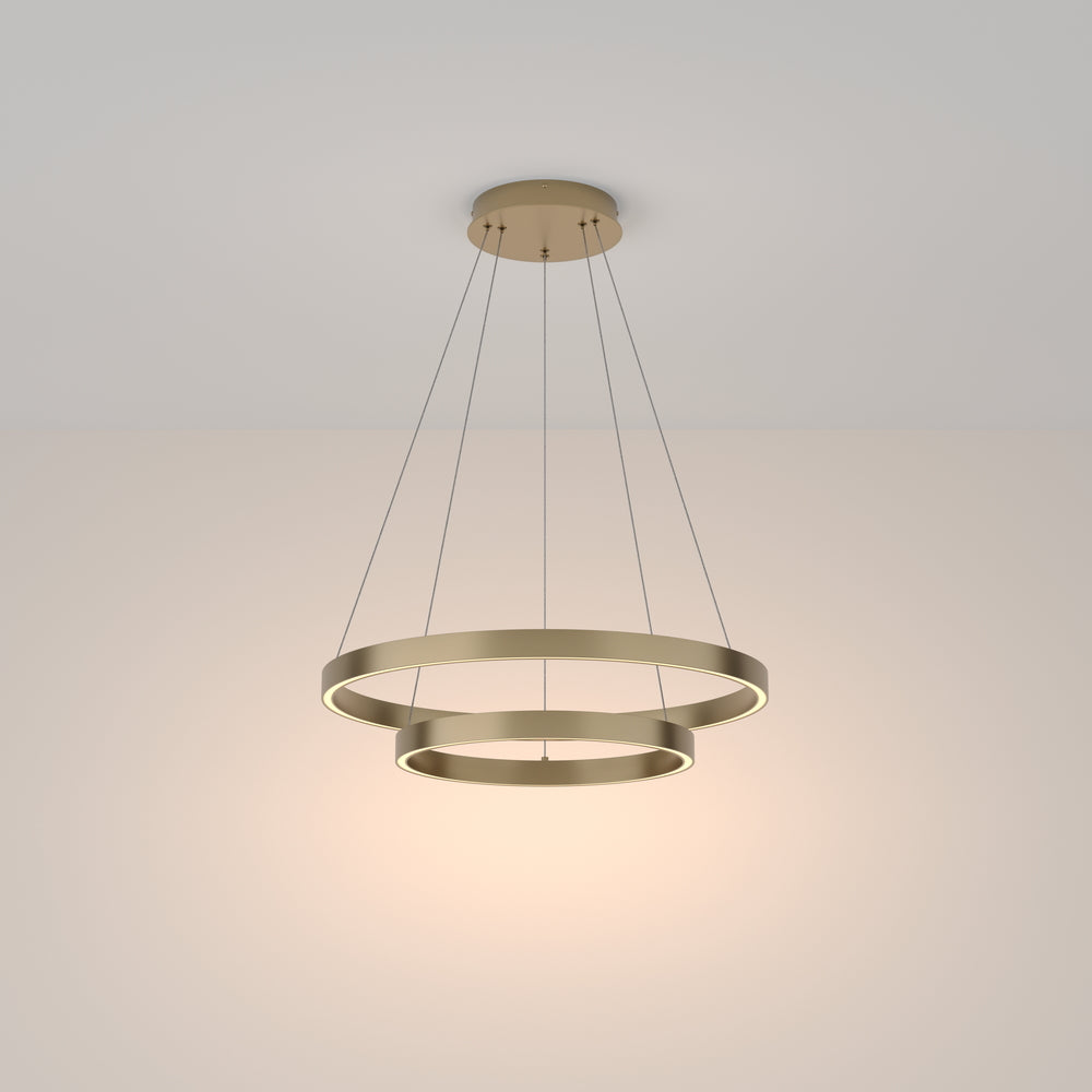 LED pendant light ULT 61W with two rings, Ø600mm, 3000K, 120°, brass
