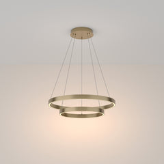 LED pendant light ULT 61W with two rings, Ø600mm, 3000K, 120°, brass