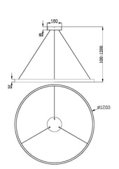 LED pendant light ULT 81W, Ø1200mm, 3000K, 120°, brass
