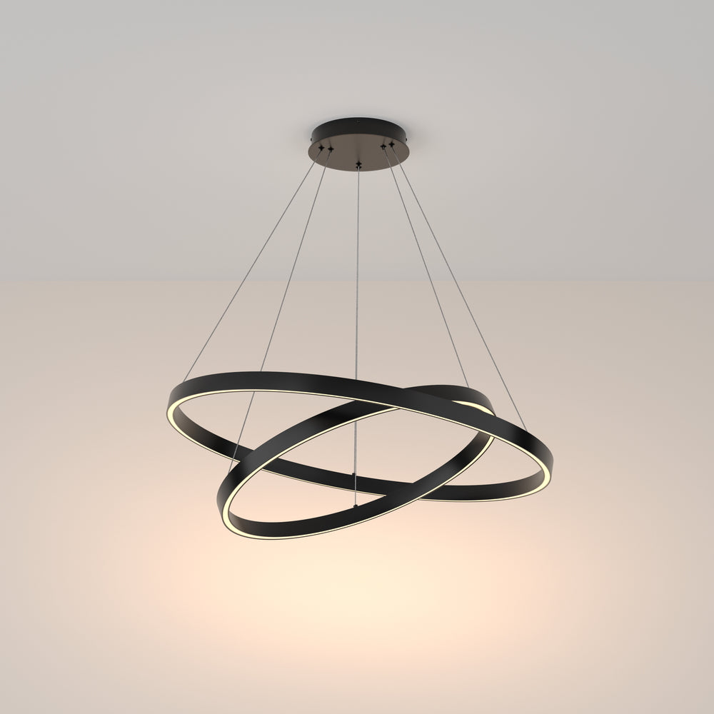 LED pendant light ULT 88W with two rings, Ø800mm, 3000K, 120°, black