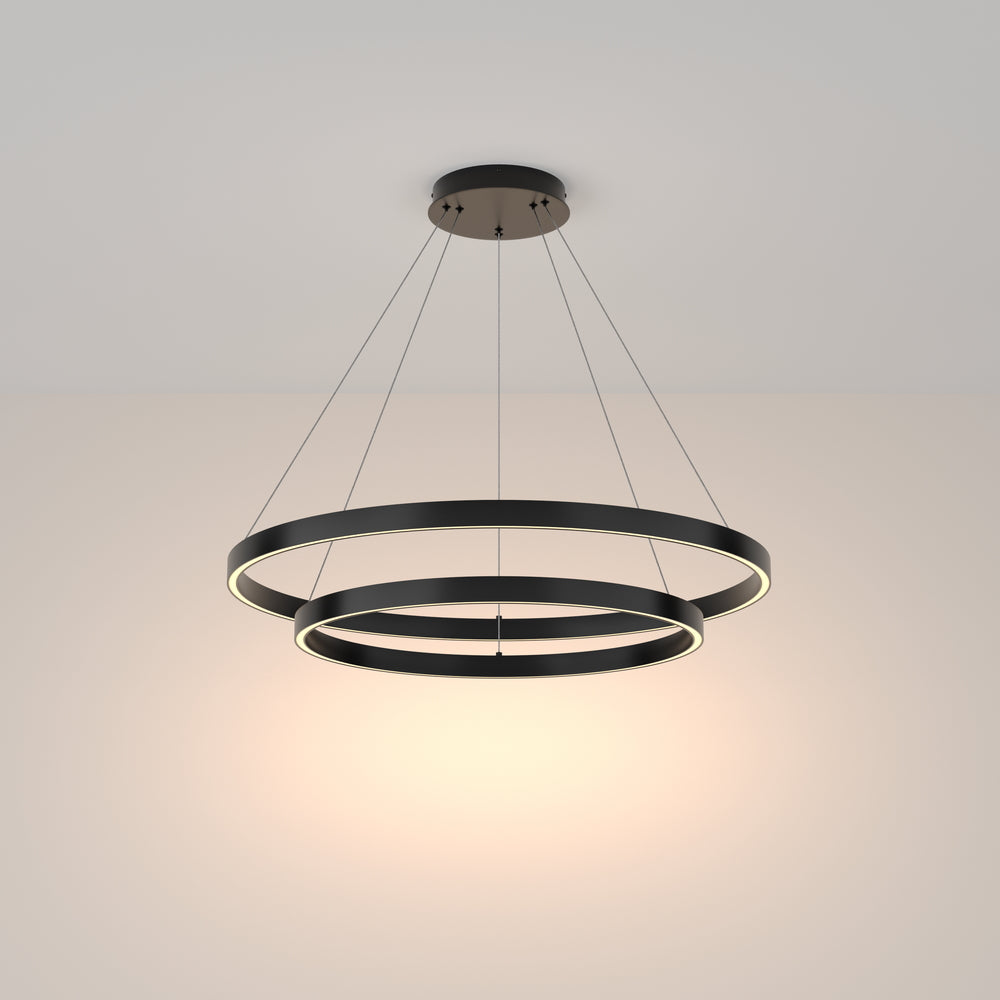LED pendant light ULT 88W with two rings, Ø800mm, 3000K, 120°, black