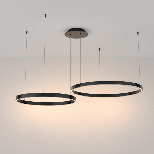 LED pendant light ULT 88W with two rings, Ø800mm, 3000K, 120°, black