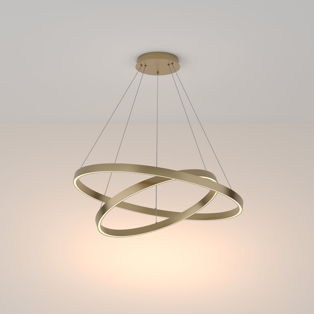 LED pendant light ULT 88W with two rings, Ø800mm, 3000K, 120°, brass