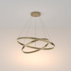 LED pendant light ULT 88W with two rings, Ø800mm, 3000K, 120°, brass