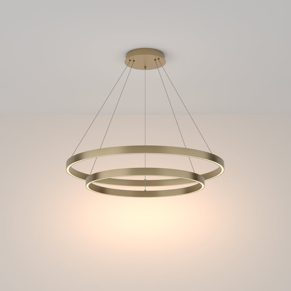LED pendant light ULT 88W with two rings, Ø800mm, 3000K, 120°, brass