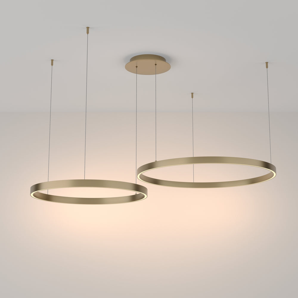LED pendant light ULT 88W with two rings, Ø800mm, 3000K, 120°, brass