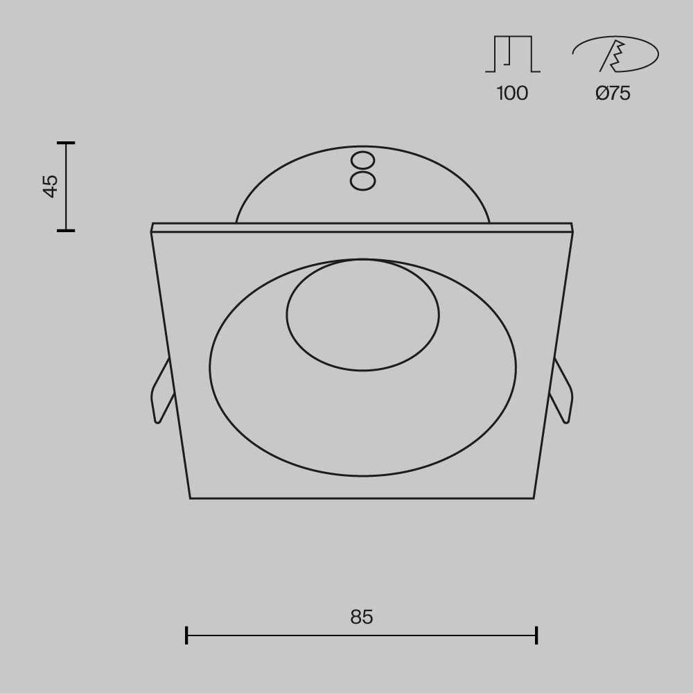 Recessed light ULT, GU10, 85x85x45mm, IP65, square, white
