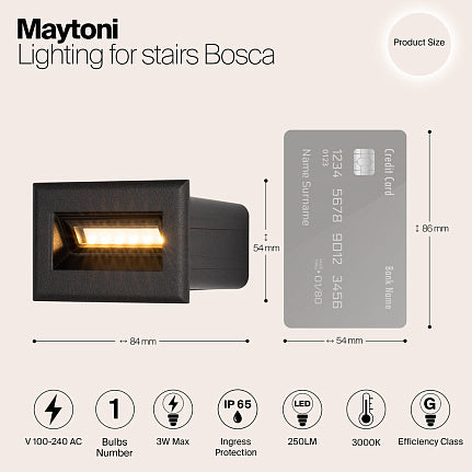 LED stair light ULT 3W, 3000K, IP65, 65°, 65x54x84mm, black