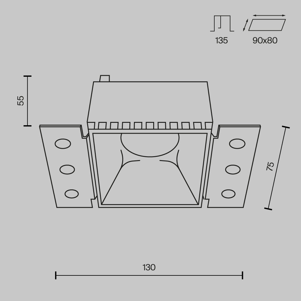 Recessed light ULT, MR16, 75×75(130)x55mm, trimless, square, silver  IN STOCK