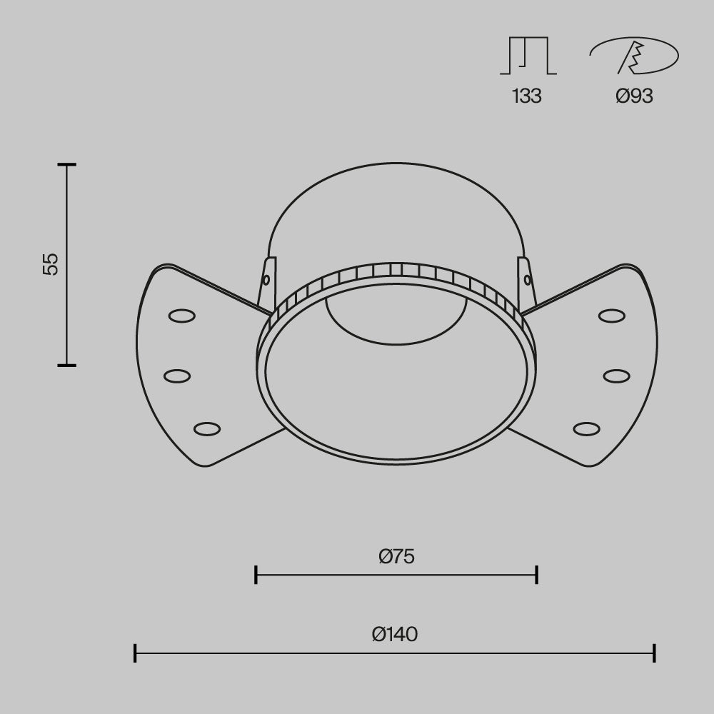 Recessed light ULT, MR16, Ø75(140)x55mm, trimless round, black