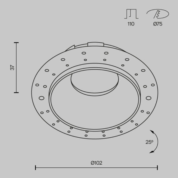 Recessed light ULT, MR16, Ø75(102)x37mm, trimless, round, black