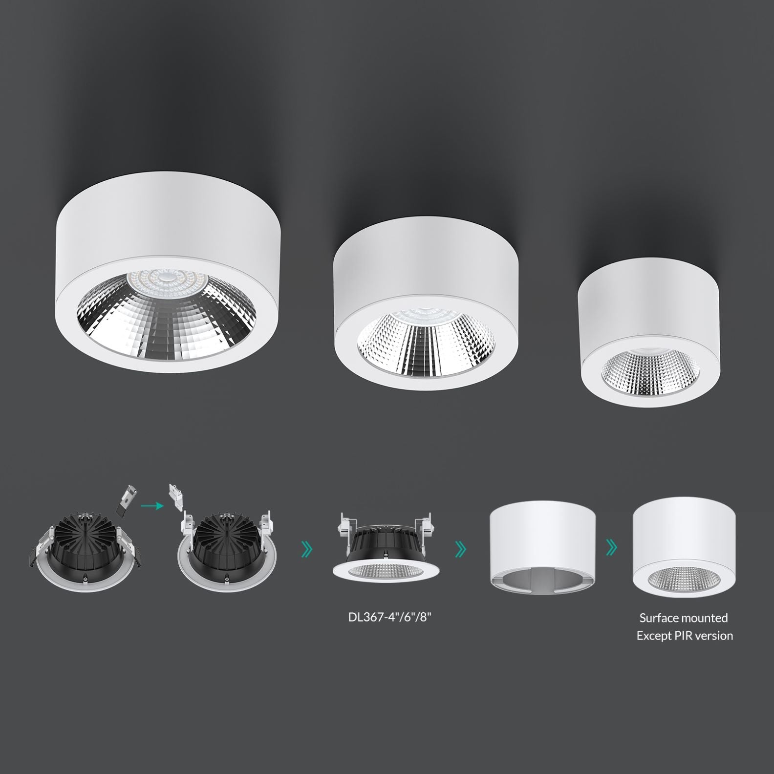 LED Recessed light ULT367 series, 18W, 4000K, 60°, UGR<19, IP54 (front), Triac DIM, Ø228x61mm, white
